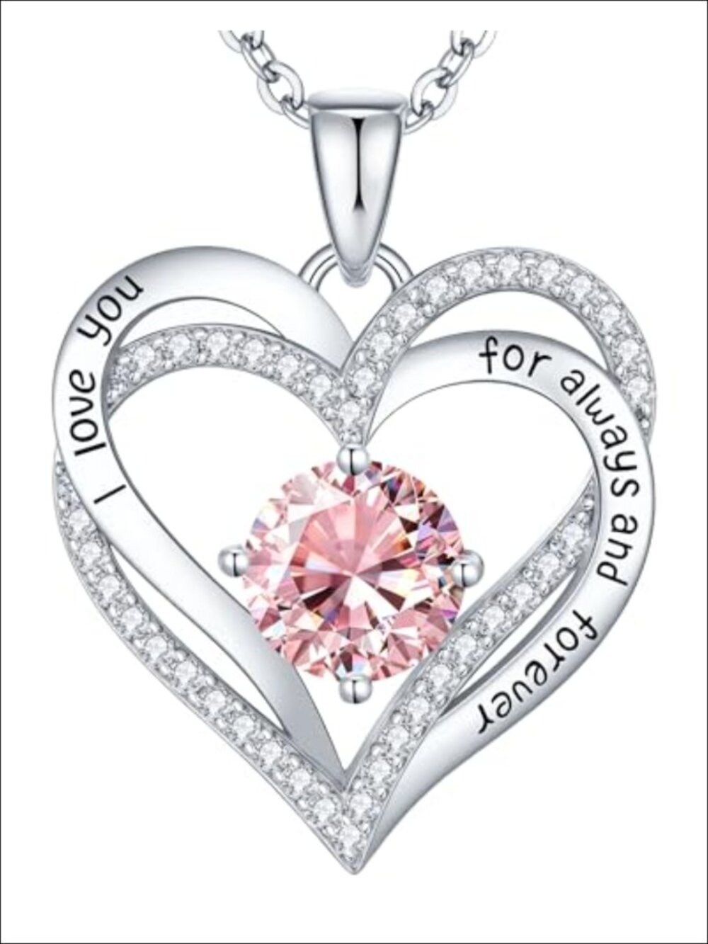 18K Rose Gold Plated Sterling Silver Heart Pendant Necklace with Cubic Zirconia